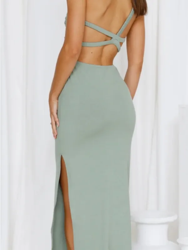 Hello Molly Sage Green One-Shoulder Cutout Maxi Dress with Ring Detail - Image 3