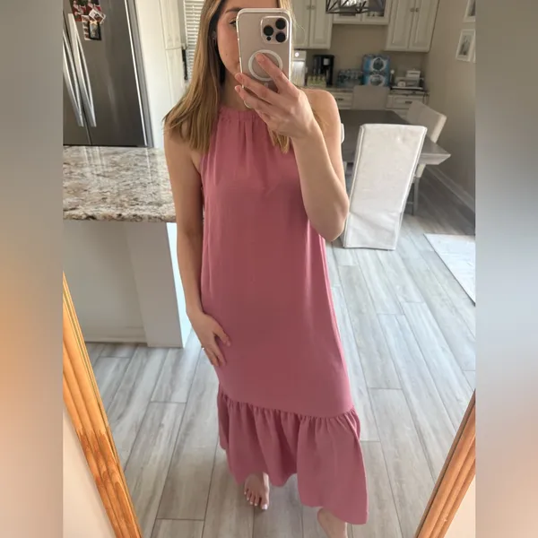 Ryegrass Pink Halter Tiered Midi Dress Sleeveless Ruffle Hem Size S NWT - Image 3