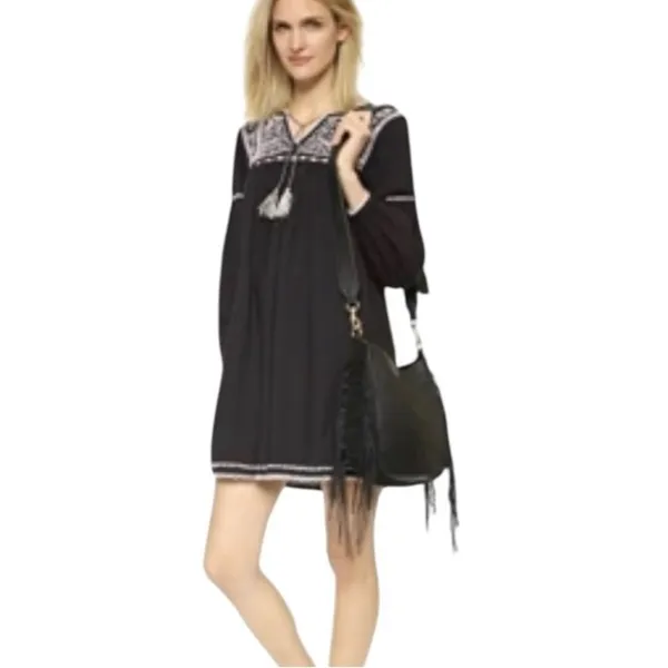 Ulla Johnson Boho Mira Black Pink Cotton Embroidered Tasseled Mini Dress Size 6 - Image 15