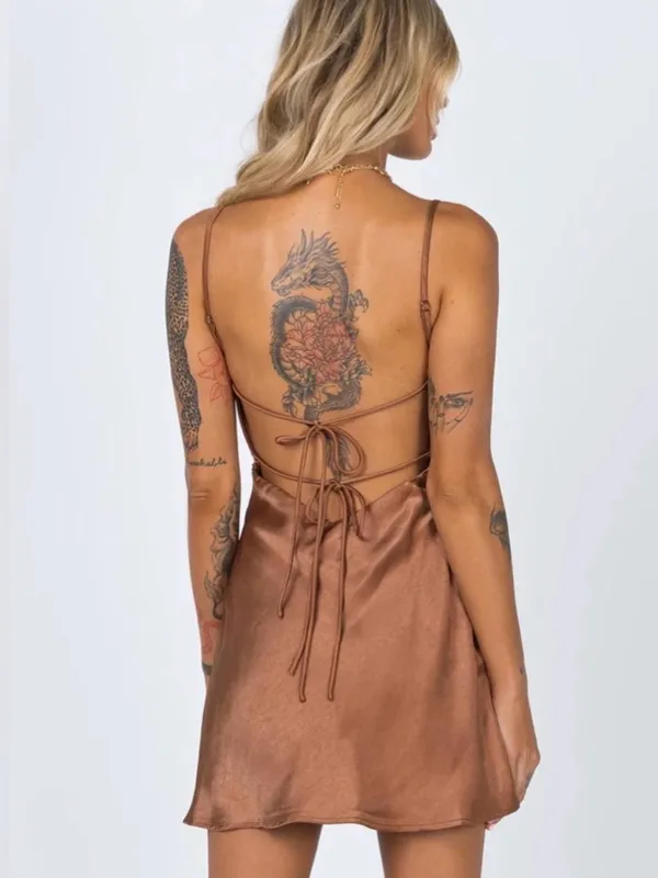 Princess Polly Brown Satin Cowl Neck Mini Dress - Image 5