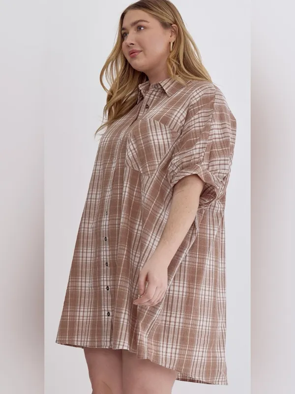 New!Entro Boutique Plaid collared button half sleeve mini dress Size 2X - Image 4