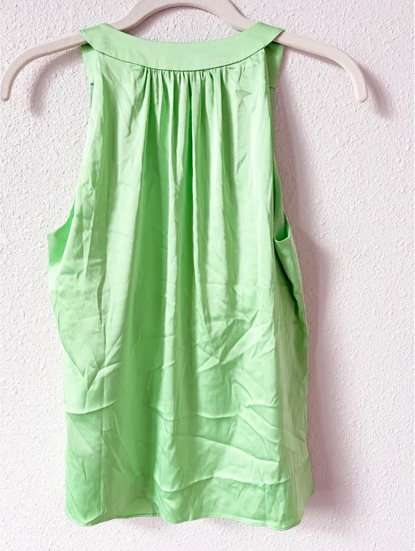 Boston Proper Nikki V Neck Charmeuse Blouse Bright Green Size 2 Colorful Summer - Image 2
