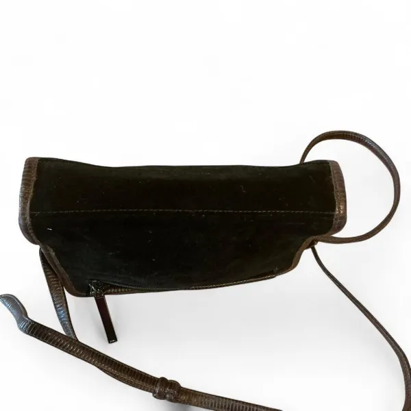 Vintage Black suede crossbody purse with leather‎ trim - Image 5