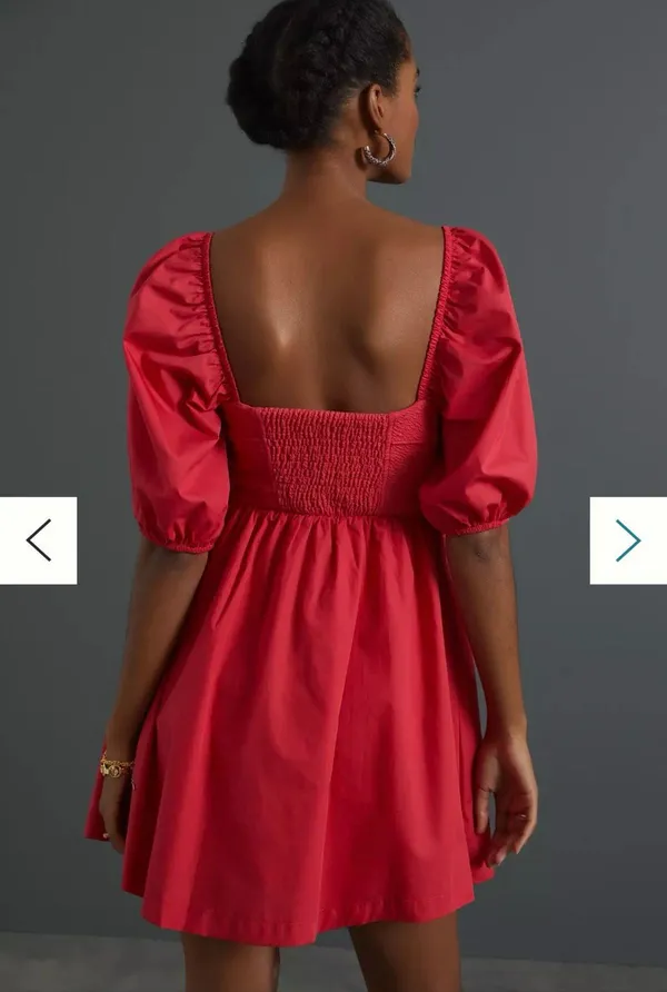 Maeve Anthropologie Red Smocked Puff Sleeve Mini Dress XL Petite NWT - Image 2