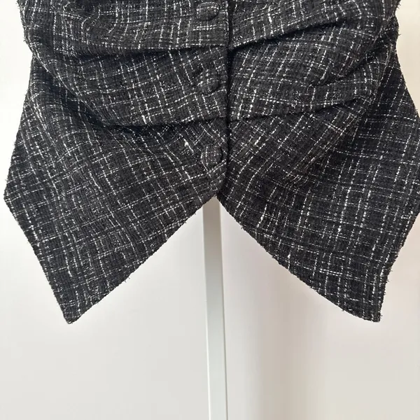 Commense S‎ Black Tweed Strapless Corset Top Ruched Preppy Whimsigoth Acedemia - Image 3
