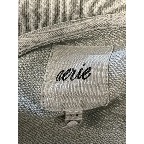 Aerie Hoodie Womens Large Green Full Zip Cropped Terry Cargo Pockets Sweatshirt - Image 7
