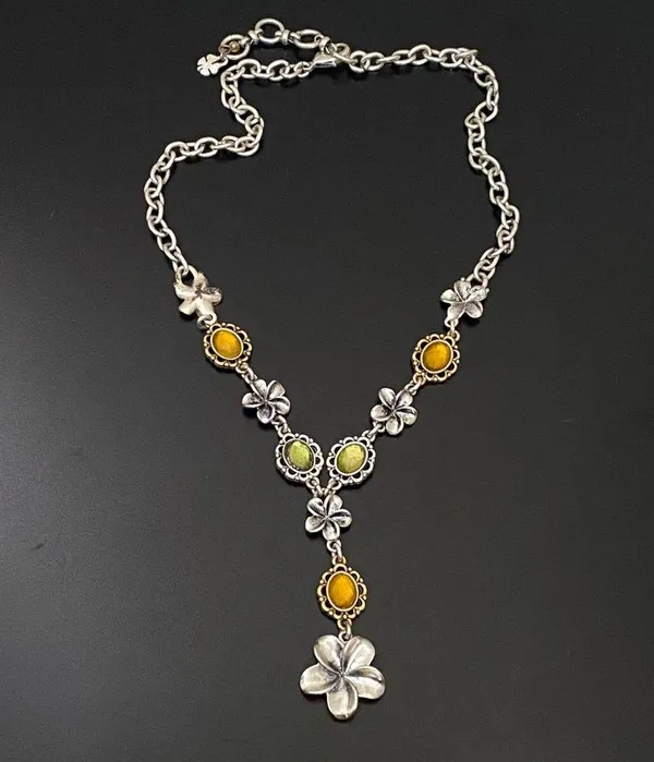 LUCKY BRAND Silver-tone Chain Flower Cabochon Y-Necklace 31g - Image 3