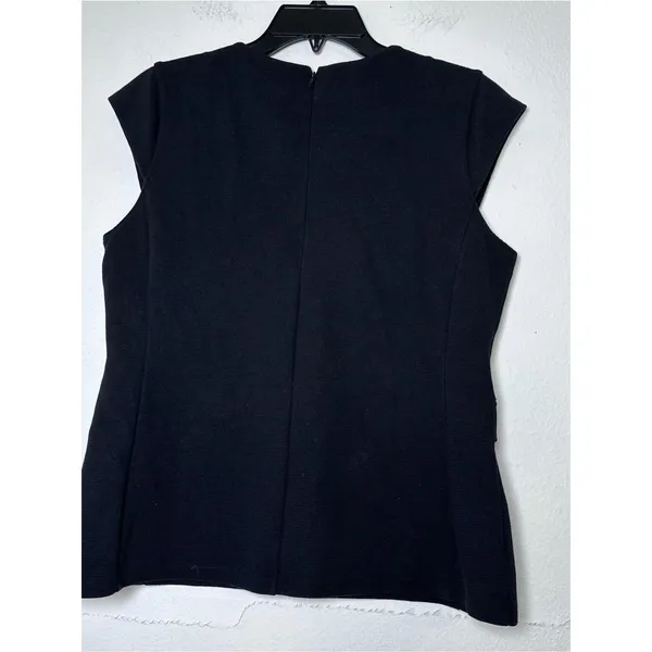 Ann Taylor Black Cap Sleeve Peplum-Style Top with Gold Button Tabs Detail Size M - Image 3