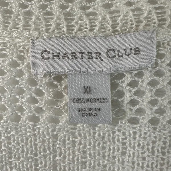 Charter Club Womens XL Ivory Pointelle Knit Open Front Cardigan Striped Sweater - Image 3