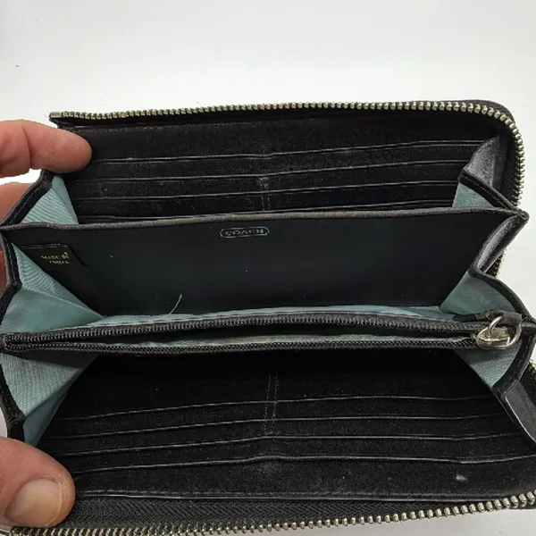 Coach Signature C Zip Around Black Canvas Leather Wallet - Image 5