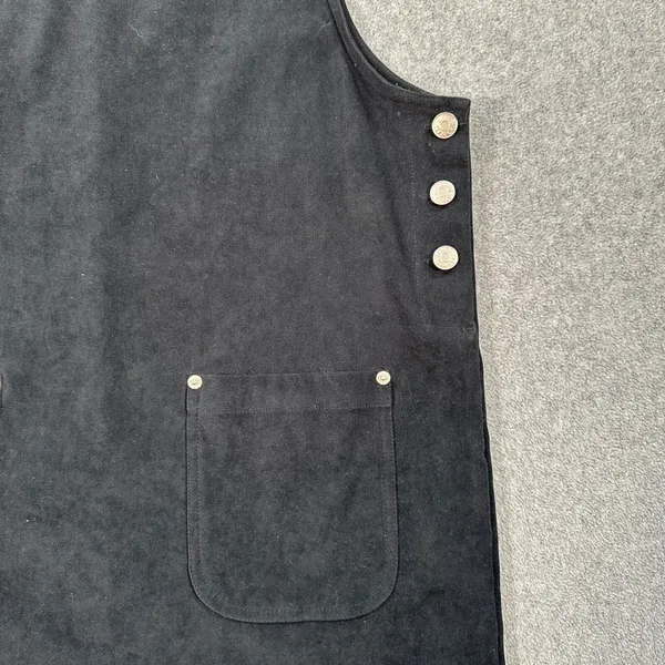 Denim & Co. Black Velvet Bib Overall Dress Women's Medium Vintage Pockets Short - Image 2
