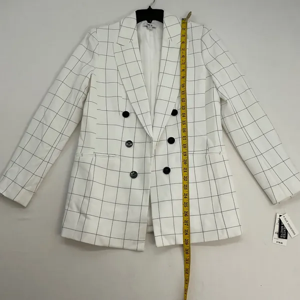 Bar III Womens Windowpane Double Breasted Blazer White Black Grid Suit Jacket‎ M - Image 9