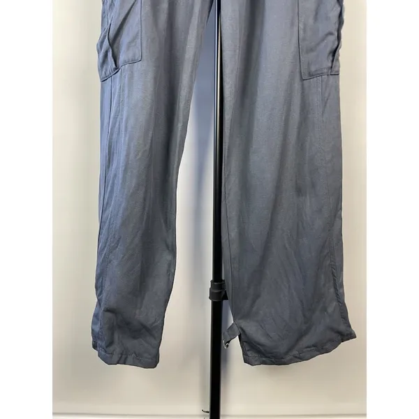 Zara Womans Tapered Cargo Pants High Rise Paperbag Sz S Blue Gray Linen‎ Blend - Image 4