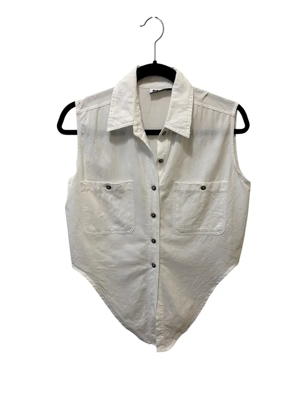 VTG Gitano White 100% Cotton Tied Up Sleeveless Top Sz M Summer Crisp Blouse - Image 4