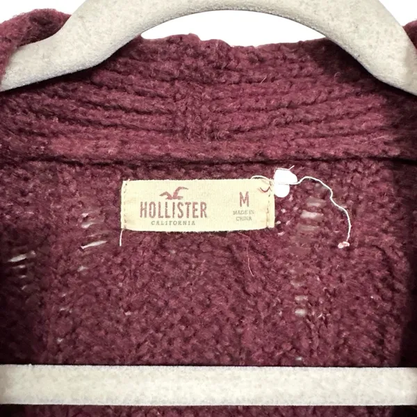 Hollister Womens Sz M Purple Cardigan Cable Knit Open Front Sweater Wool Blend - Image 5