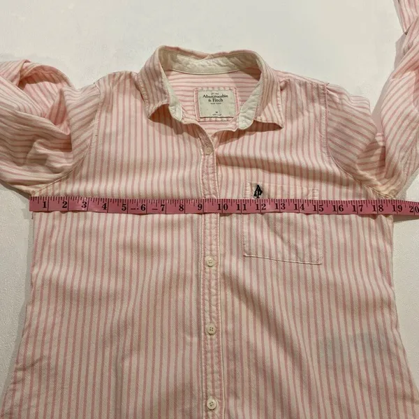 Abercrombie & Fitch Pink White Striped Button Down Shirt Women’s Medium - Image 5