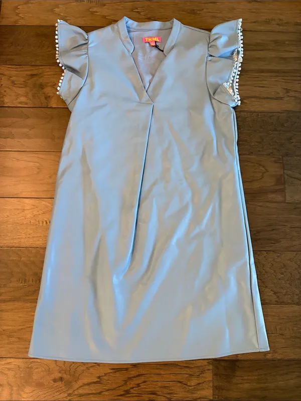 New With Tags THML Faux Leather Flutter Sleeve Dress Sz M - Image 2