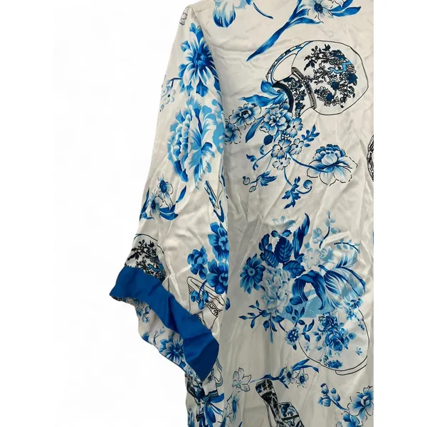 ASilk Japan 100% Pure Silk Japanese Short Robe Sleepwear Flowers Vases Luxury - Image 8