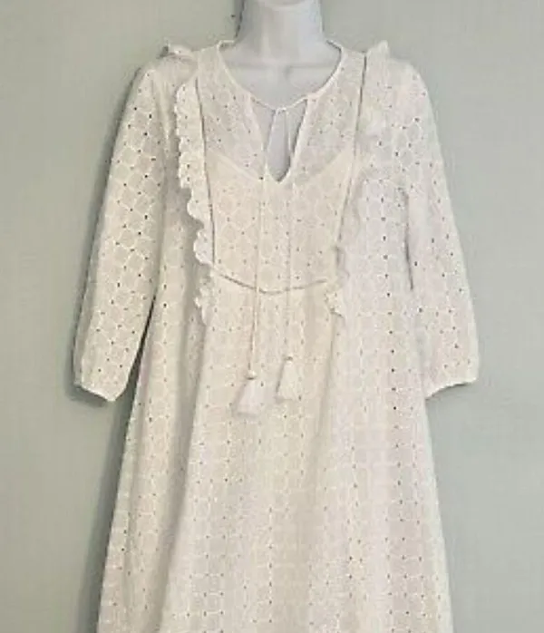 Anthropologie Thames White Eyelet Boho Romantic Mini Dress - Image 2