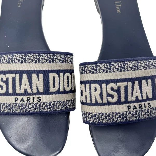 CHRISTIAN DIOR Dway Navy Blue Slide Sandal Embroidered Logo EU 40.5 US 10.5 - Image 8