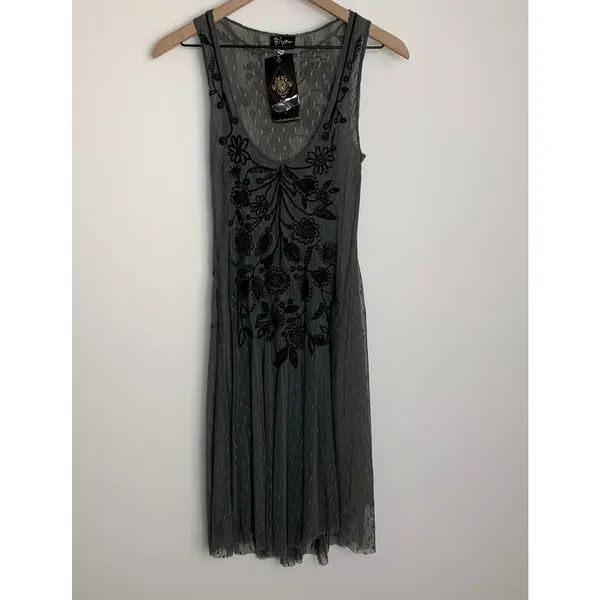 BIYA Darya Mesh Grey Embroidered Dress Womens XS Johnny Was - Image 2