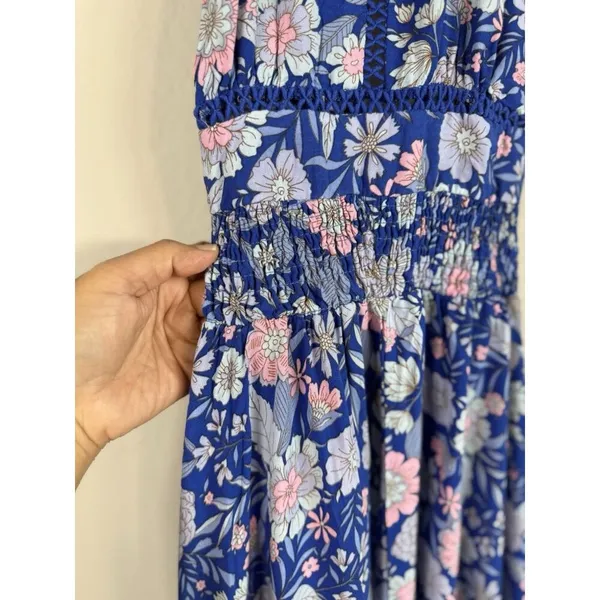Abel the Label Blue Bell Cottage Floral Maxi Halter Backless Tie Back Dress Sz M - Image 7