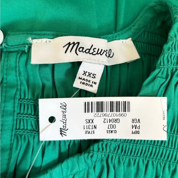 NWT Madewell Verdant Green The‎ Melody Bubble-Hem Smocked Midi Dress Poplin XXS - Image 8
