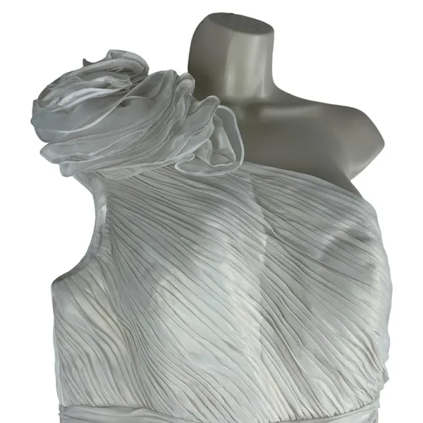 Mac Duggal Rosette One Shoulder Tea Length Dress White Size 12 - Image 12