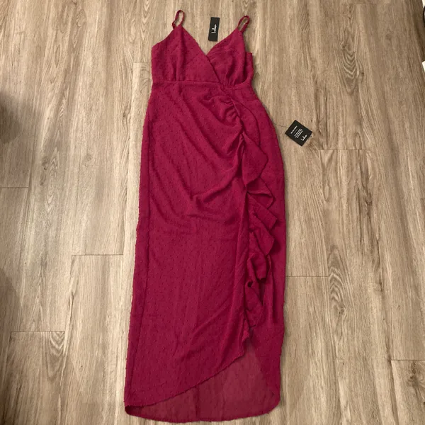 Lulu's For Us to Dance Magenta Swiss Dot Ruffled Midi Dress Size S NWT - Image 4