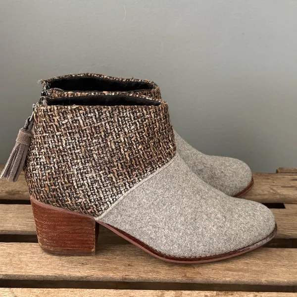Toms Leila Wool‎ Felt Ankle Boots Size 8 A30 - Image 8