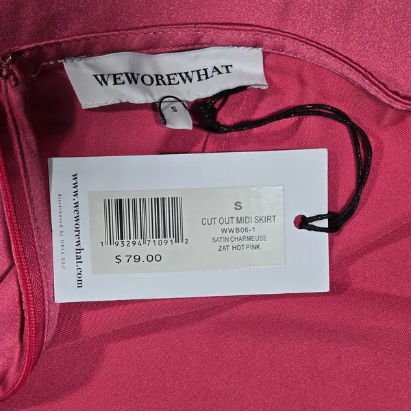 WeWoreWhat‎ Cut Out Midi Skirt Satin Charmeuse Zat Hot Pink WWB06-1 Size S NWT - Image 4