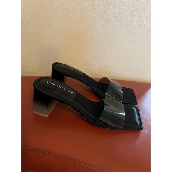 Good American Womens‎ Shoes Slides Sandals Block Heel Ombre Square Toe Black 8.5 - Image 3