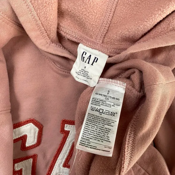 Gap Pink White Embroidered Hoodie Long Sleeve Pullover Kangaroo Pocket - Image 5