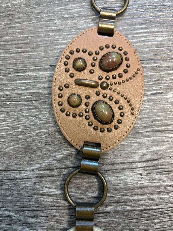 vintage Caché leather ring-linked studded and jeweled belt - Image 5