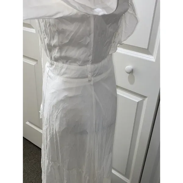 Muy Muy Fancy Cottage Core Lace Embroidered Bell Sleeves White Maxi Dress Sz Sm - Image 9