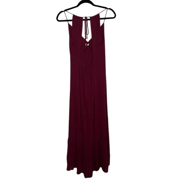 Burgundy Open Back Maxi Dress‎ V-Neck Twist Front Ruffle Hem Wine Boho Summer - Image 7