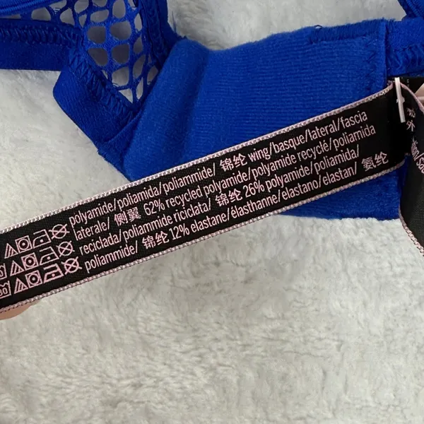 Victoria's Secret Very Sexy Royal Blue Fishnet Mesh Strappy Low‎ Cut Demi Bra L - Image 8