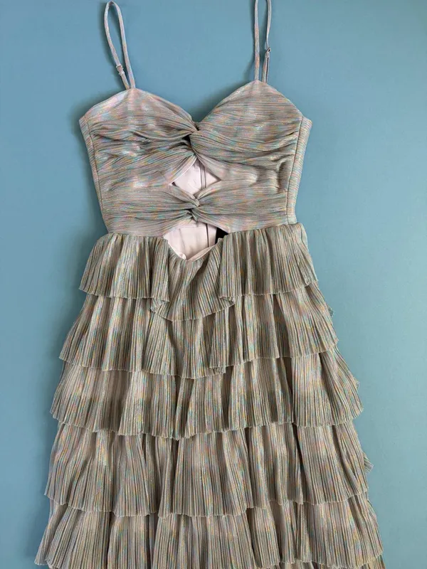 NWT Gianni Bini Grace Plisse Rainbow Metallic Sweetheart Cut Out Tiered‎ Dress - Image 5