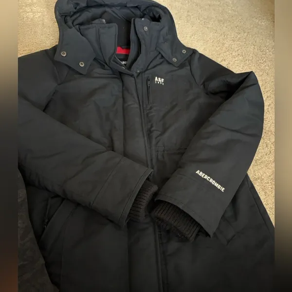 Abercrombie & Fitch Women's Navy Parka Coat with Hood Full Zip Snap Size S - Image 16
