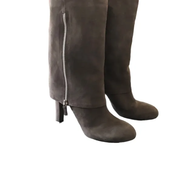 Franco Sarto A-Lady Gray Suede Leather Fold Down Heeled Boots Side Zip Sz 7M - Image 5