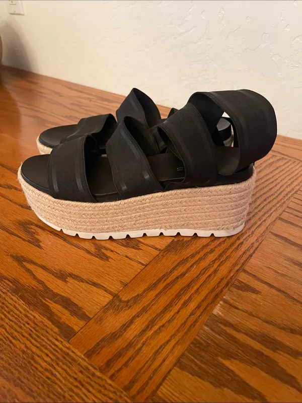Black Platform Espadrille Sandals with Elastic Straps size 7 - Image 4
