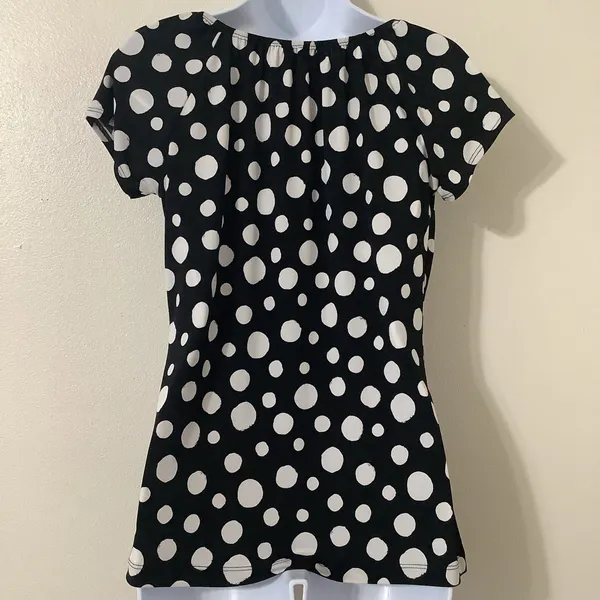 Vintage Y2K Polka Dot Retro Preppy‎ Twee Stretch Bow Detail Blouse Small Casual - Image 2