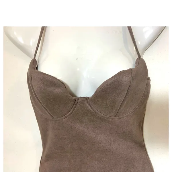 Women's Windsor Faux Suede Spaghetti Strap Party Dress Oatmeal Brown Size XS - Image 2