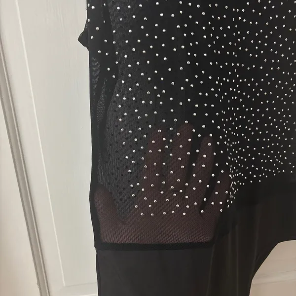 Black Mesh Rhinestone Sheer Bodysuit L Club Going Out Festival Sparkly Glam - Image 7