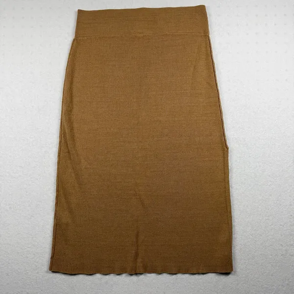 Free People Ribbed Knit Midi Skirt Women’s Medium Brown Side Slit Stretch - Image 2