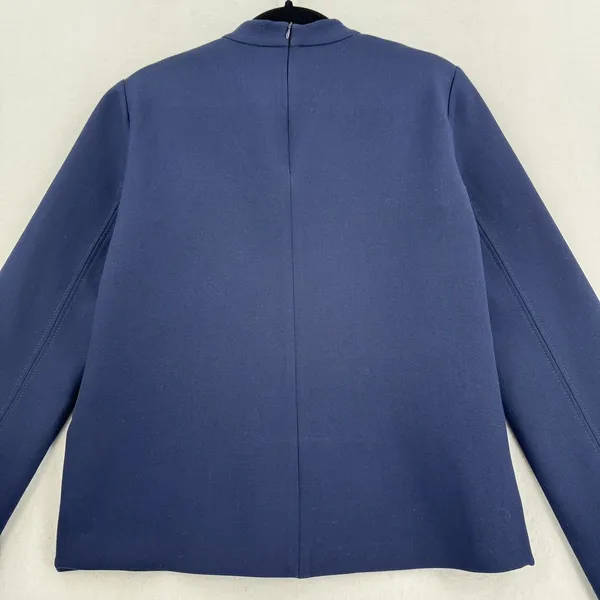Zara Women M Navy Mock Neck Top Side Buttons Flared Sleeve Quiet Luxury Modern - Image 2