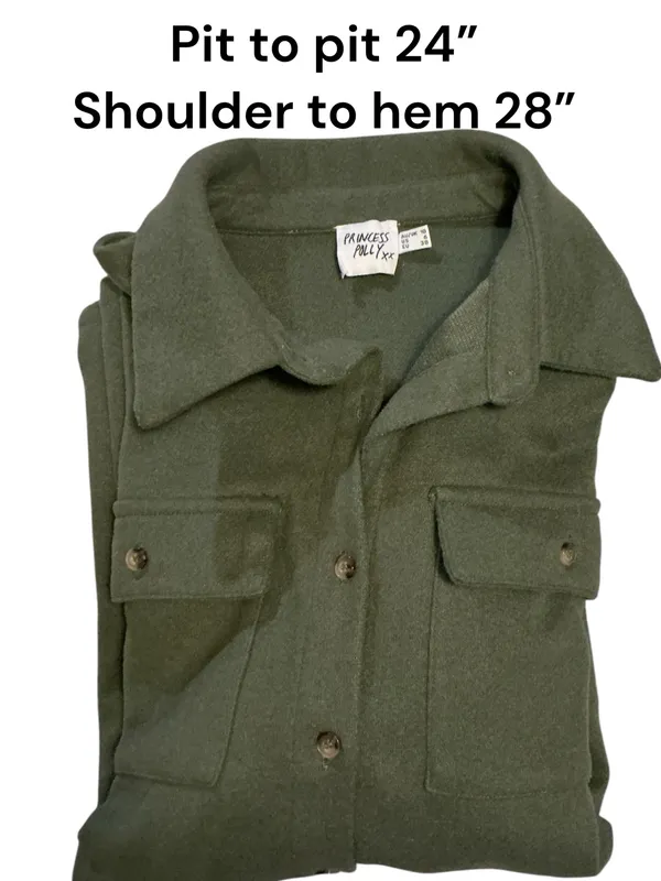Princess Polly Army Green Fleece Button Front Shaket Shirt Jacket - US 6 - Image 3
