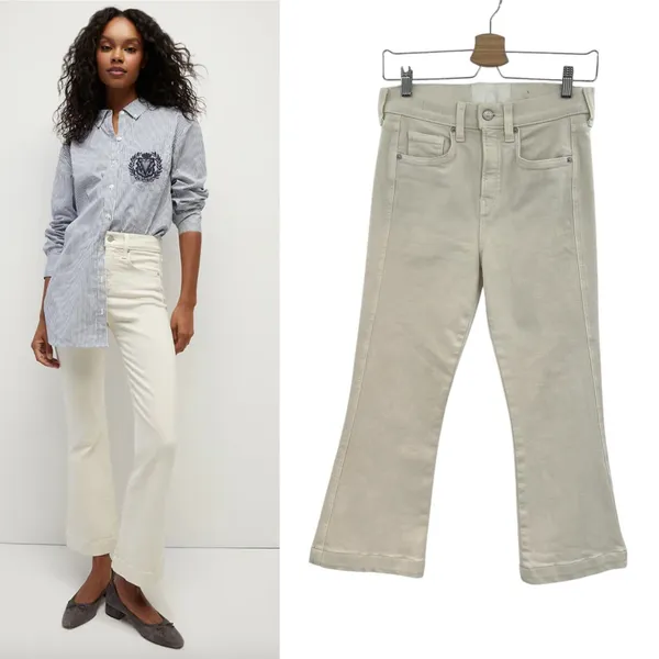 Veronica‎ Beard Carson Jeans Ankle Flare High Rise Ecru Ivory Size 26 US 2 - Image 2