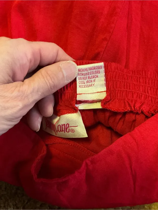 Vintage 80s Penny Lane Red High Rise Rayon Shorts Elastic Waist Pockets Large - Image 3
