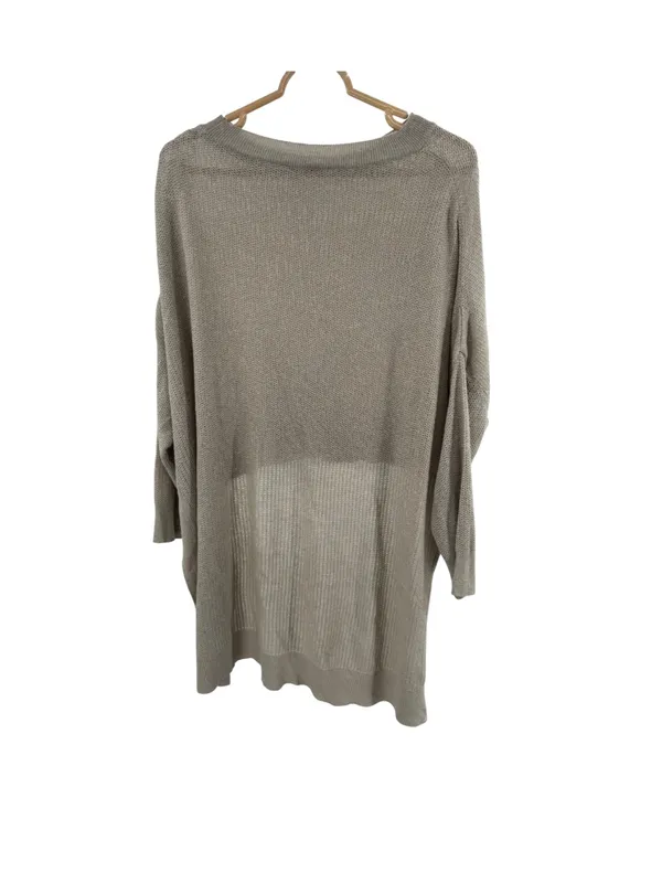 Pull&Bear oversized fine-knit sweater dramatic high-low asymmetrical hem linen S - Image 2